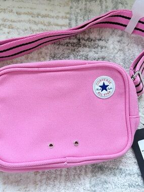 Converse Pink Canvas Crossbody Pouch with Striped Strap